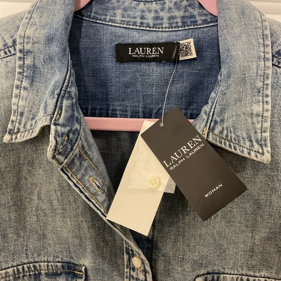 Ralph Lauren Blue Denim Ruffle Blouse - Picture 8 of 9